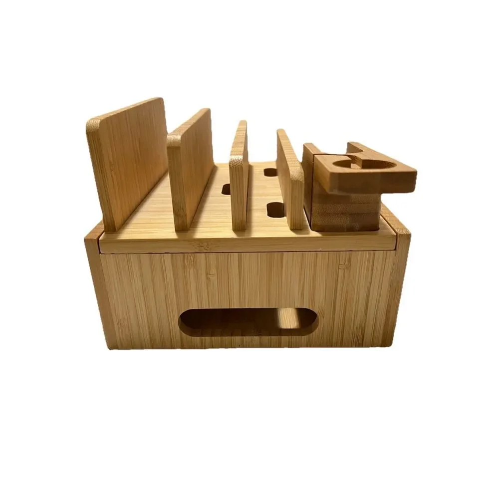 Bamboo Desk Organizer Charging Station Phone Tablet Mail Holder Wood